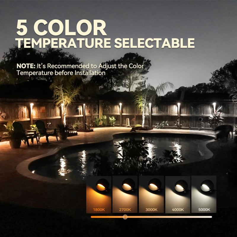 LEONLITE 12-Pack Update 5CCT LED Low Voltage Deck Lights, 180LM 3.74inch Landscape Step Railing Fence Light, 12-24V AC/DC, CRI90, Die-cast Aluminum Housing & Frosted Glass Lens, UL Cord, Black - Image 2